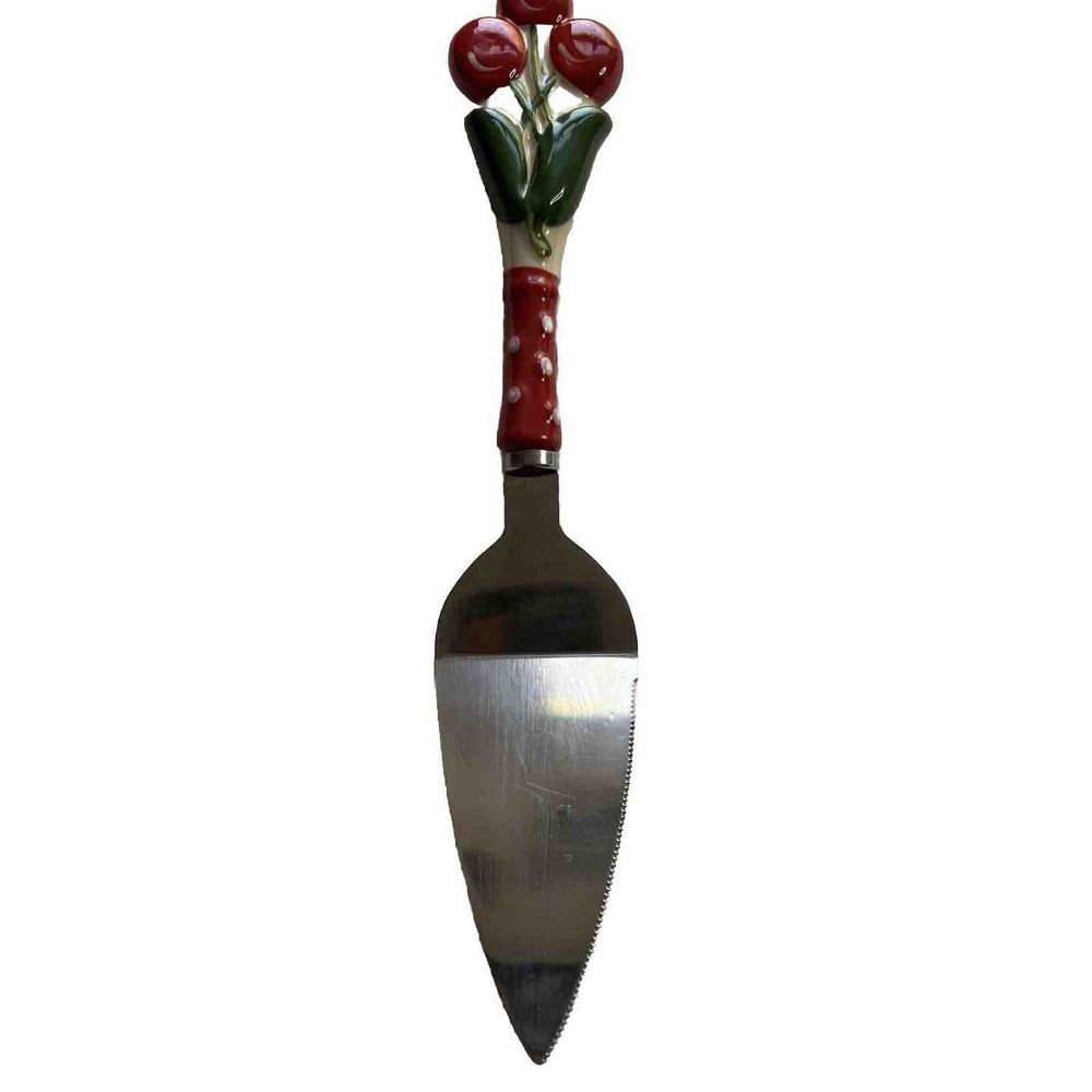 Temp-tations by Tara Cherry Ceramic Handle Stainless Steel Pie Cake Server Red